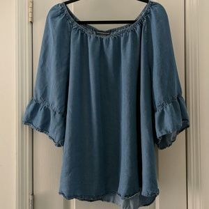 Denim lightweight soft flowy top, blue EUC